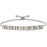 Gem Stone King 2-Tone Birthstone Bracelet for Women | 925 Silver 10K Yellow Gold | 4MM Round Gemstones | Adjustable Bolo Up to 9 Inch | Jewelry Gift for Her Mom Wife