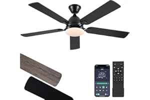 BYKISTOK Ceiling Fans with Lights, 52 Inch Low Profile Ceiling Fan with Light and Remote Control,Reversible, 3CCT, Dimmable, Quiet, Black Ceiling Fan for Bedroom Indoor/Outdoor Use