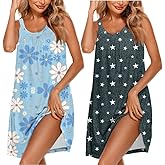 Ekouaer 2 Pack Nightgowns for Women Sleeveless Sleepwear Wide Strap Sleep Shirt Pleated Tank Sleepshirt S-4XL