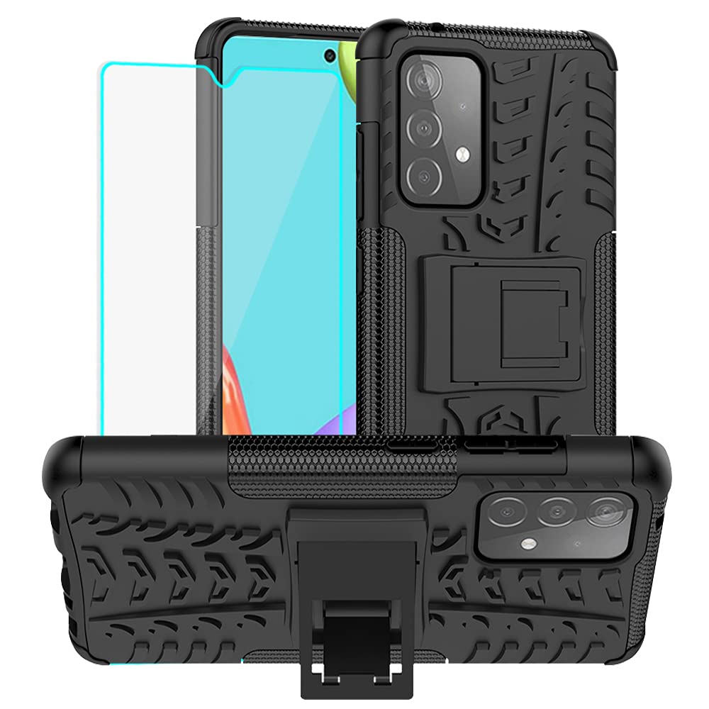 Yiakeng Samsung A52s Case - 5G Case With HD Screen Protector, Double Layer Shockproof, Slim Drop Full Body Protection, Kickstand (Black)