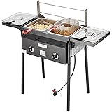 VEVOR Two-Tank Propane Deep Fryer, Commercial Deep Fryer, 16 Qt Stainless Steel Cooker with 2 Removable Baskets & Lids & Tank