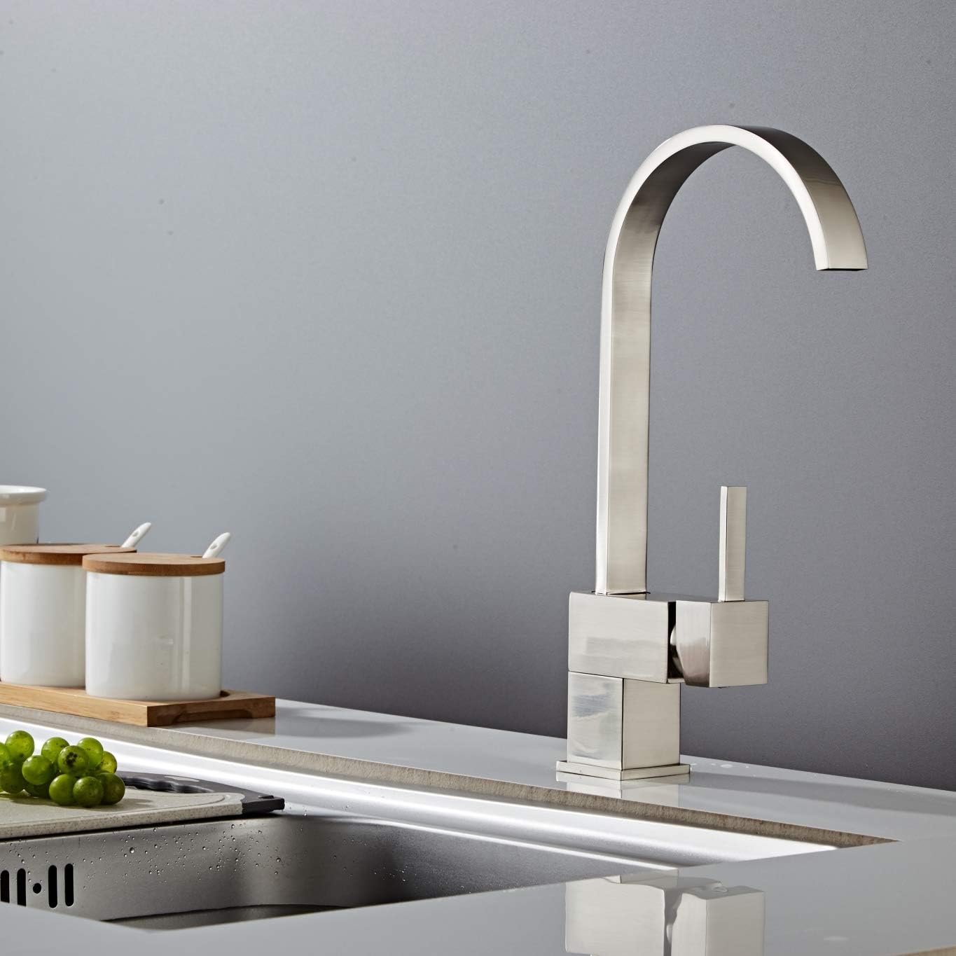 Yodel Swivel Head Modern Kitchen/Wet Bar Sink Faucet, Brushed Nickel - - 