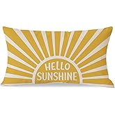 PANDICORN Hello Sunshine Sun Throw Pillow Cover 12x20 Inch Yellow Outdoor Spring Summer Boho Decorations Lumbar Decorative Cushion Case for Home Bedroom Living Room Sofa Couch Patio Porch Decor