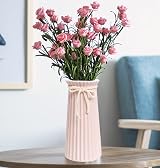 JUZAI White Ceramic Vase 8 Inch Nordic Rustic Centerpiece Ribbed view 4