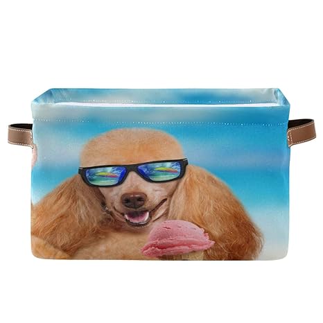 BIGJOKE Aufbewahrungskorb mit niedlichem Hunde-Aufdruck, würfelförmiger