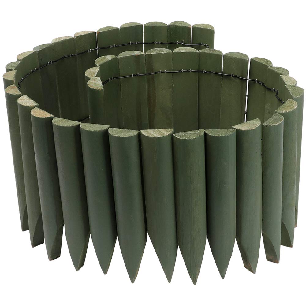 JonesHouseDeco Wooden Fence Edging Outdoor Garden Lawn Landscape Flexible Decorative Border Length 120cm x Height 20cm Green No Digging Required, suitble for Garden