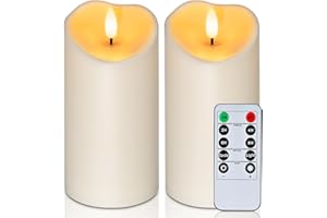 Amagic Outdoor Waterproof Flameless Candles, Flickering LED Candles, Battery Operated Candles with Remote and Timers, Ivory P
