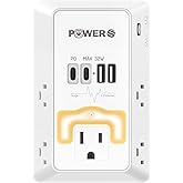 20W PD Fast Charging Wall Outlet with USB Ports (2C2A), Electrical Outlet Extender with Night Light, Surge Protector, Wall Pl