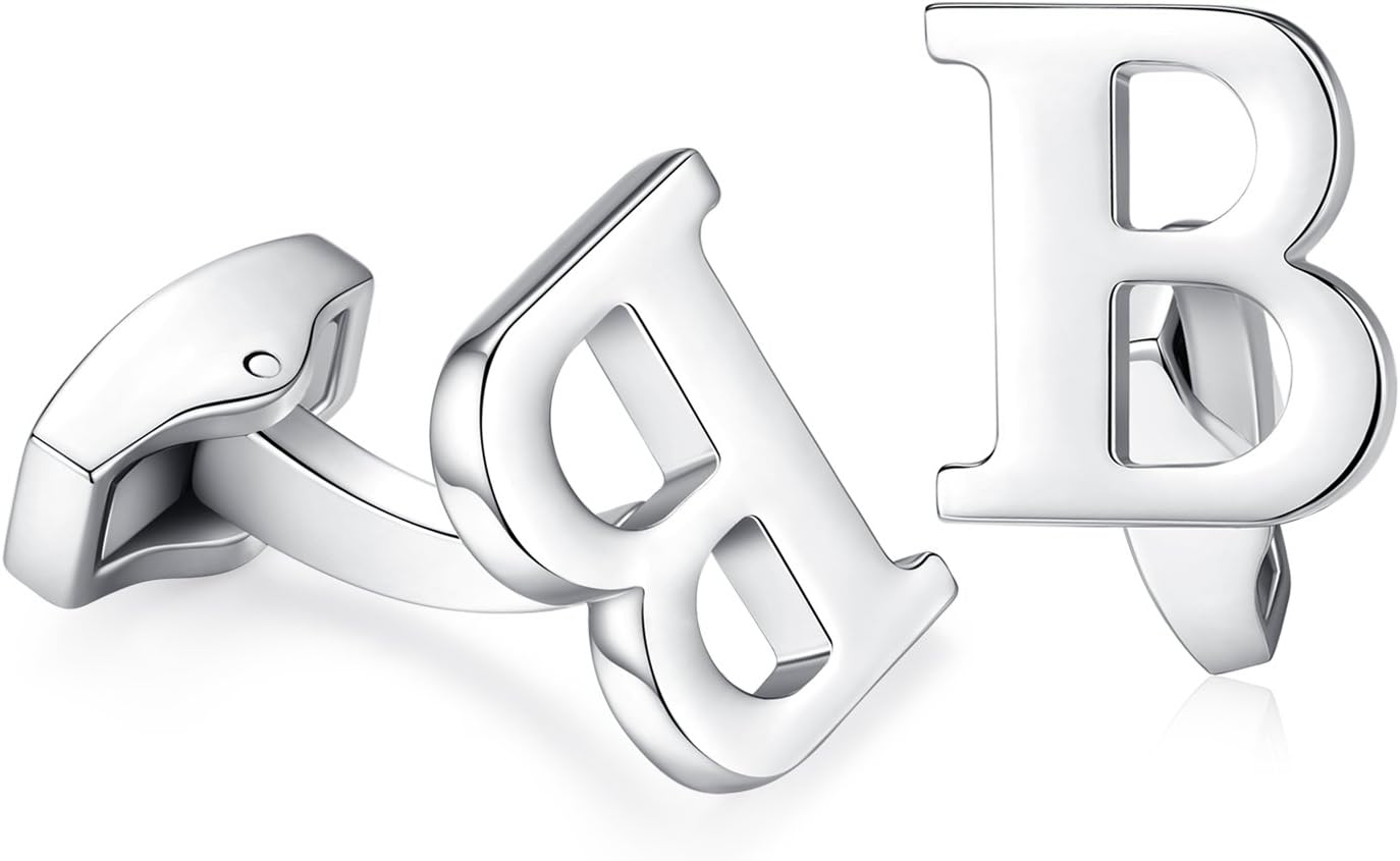 HONEY BEARHanana Mens Initial Alphabet Letter Cufflinks for Wedding Marriage Gift Silver
