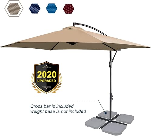 Waterproof Uv Protection Outdoor Cantilever Umbrella With Ventilation Fruiteam 10ft Patio Offset Umbrellas Hanging Garden Umbrellas Large Market Umbrella With Crank Cross Base Khaki Umbrellas