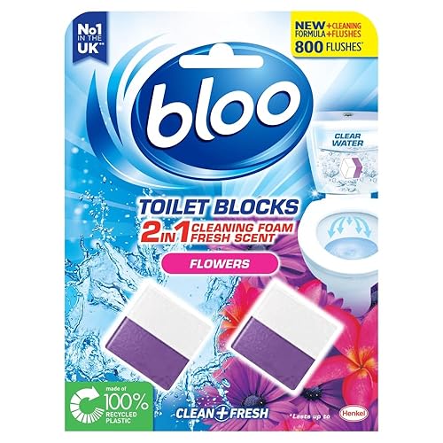 New Bloo Toilet Blocks, Pack of 2, Limescale Remover Cistern, Cleaner with Cleaning and Foaming Action, Fresheners – Fresh Flowers