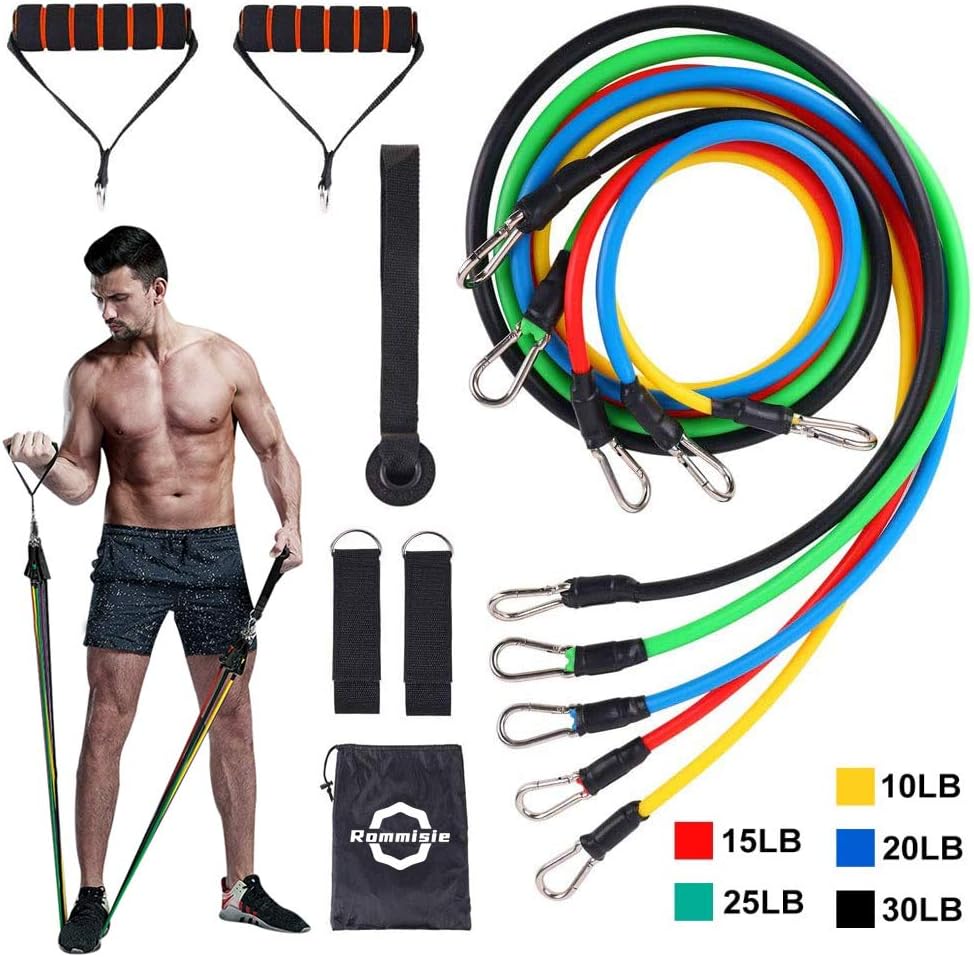 Rommisie 11 Pack Resistance Bands Set, Portable Home Workouts Accessories, Exercise Bands with Door Anchor, Handles, Legs Ankle Straps for Resistance Training, Physical Therapy, Yoga, Pilates : Sports & Outdoors