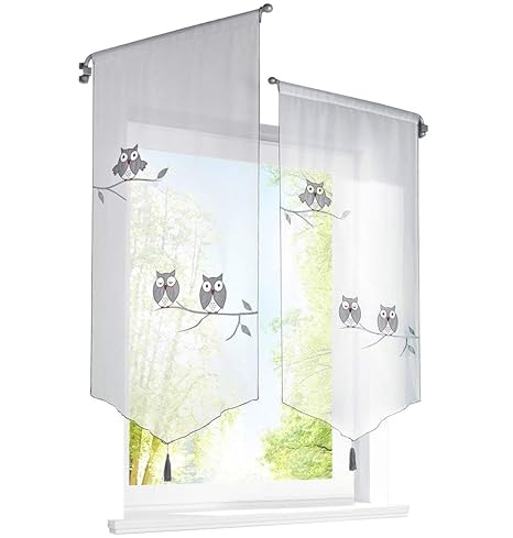 BAILEY JO Bildergardine mit Eule Stickerei Raffrollo Voile Transparent 1er-Pack Gardine (BxH 60x120cm)