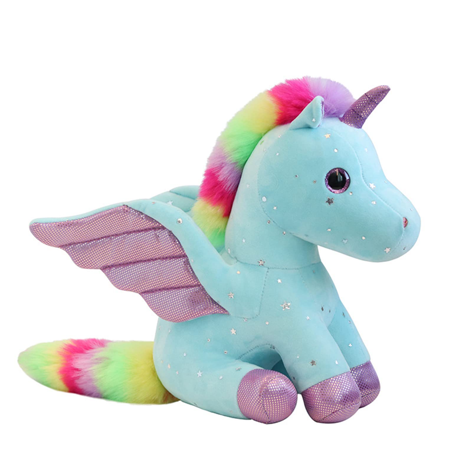 Mislaxy Unicorn Plush Toy Rainbow Unicorn Pegasus Kawaii with Shiny Horns Stuffed Animal Plushie Cuddly Hugging Toys Birthday, 23CM (Blue)