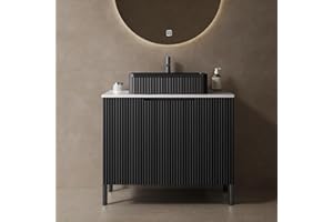 RAINLUX 30" Bathroom Vanity with Sink, Modern Bathroom Vanities with 2 Soft-Closing Doors, Freestanding Bathroom Cabinet with Ceramic Basin and Carrara White Sintered Stone Counter Top-Colmar, Black