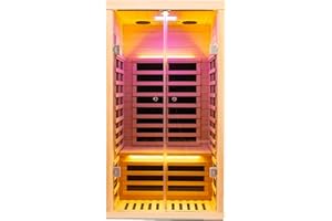 KUNSANA Hemlock 1 Person Infrared Sauna for Home, Luxury Personal Indoor Sauna Spa, 1420w/120v Ultra Low EMF Infrared Sauna, App&LCD Panel Controls, Bluetooth Speakers, Chromotherapy Lights, Reading