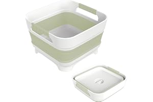 MontNorth 2.4 Gal Collapsbile Wash Basin with Drian Plug,9L Dish Pan for Soaking Baby Bottles,Portable Sink, Multiuse Foldable Bucket,Ice Beverage Tubs for Camping, Vegetable Washing, RV (Green)