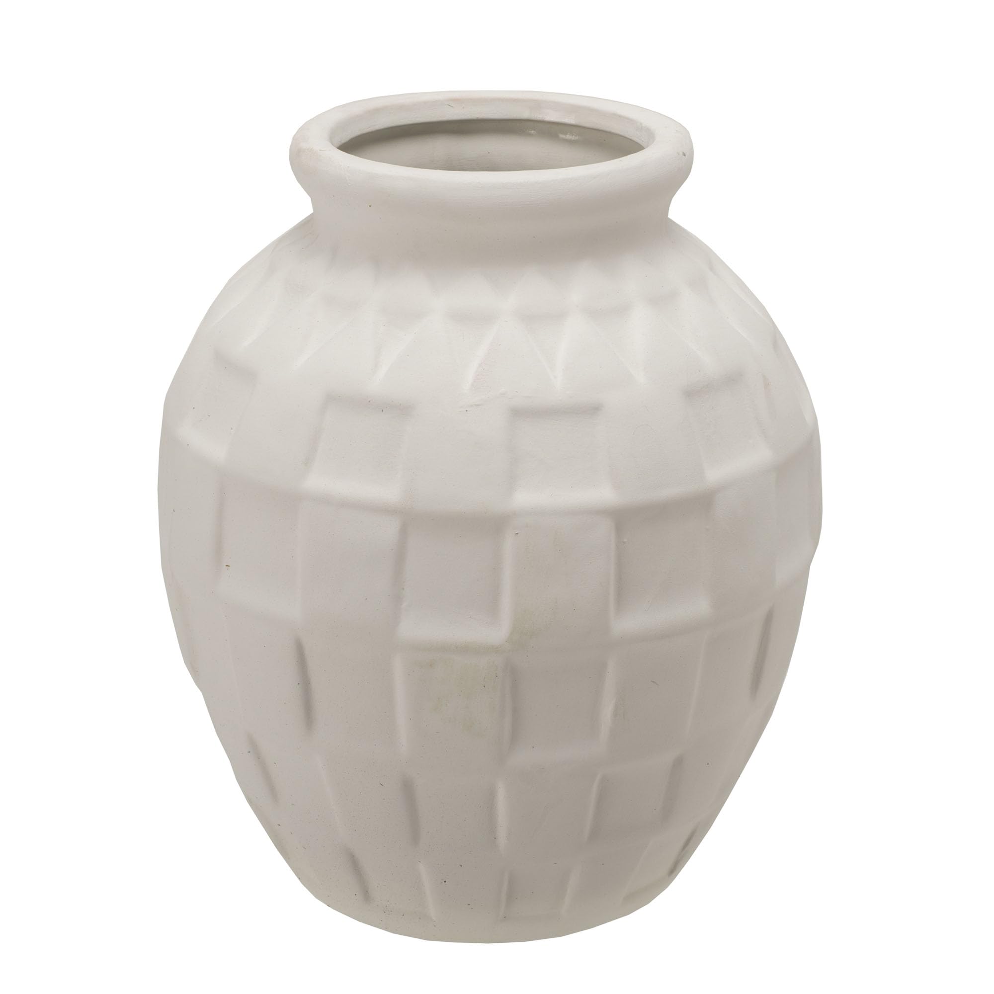 Photo 1 of 100 North PD Home & Garden Decorative and Functional Décor 8 x 7 Inch Ceramic Jar Flower Pot Vase, Classic White, Checkered Design