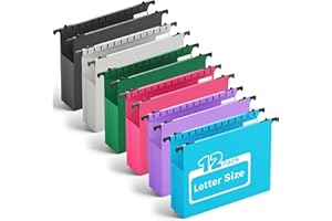 ANSOOK Plastic Hanging File Folder Letter Size,Heavy Duty 2" Expandable File Folder with Tabs,12 Pack Reinforced Expanding Hanging Folder,File Cabinet Folders,Extra Capacity,Hanging Organizer for Home Office
