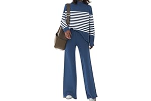 Fixmatti Womens Knitted Outfits 2 Pieces Sweatsuit Off the Shoulder Sweater Wide Leg Pant Set