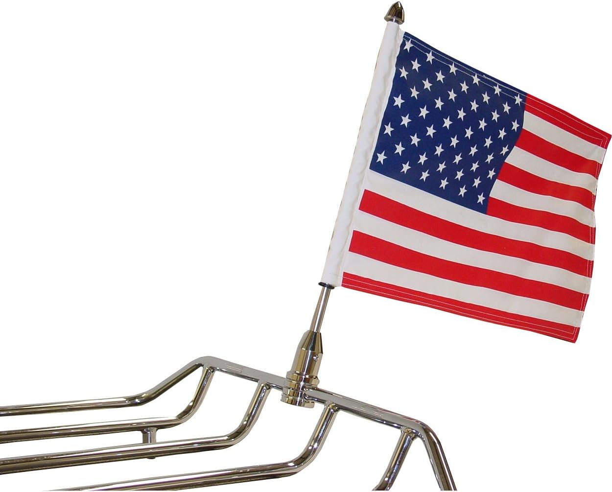 Pro Pad Rear 1/2" Tour Pack Fixed Motorcycle Flag Mount Kit; Includes 10" x 15" USA Parade Flag and 13" Stainless Steel Flag Pole with Cone Topper