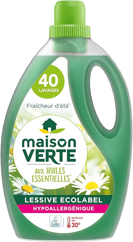 Maison Verte Lessive Liquide Fraicheur D Ete Aux Huiles Essentielles Hypoallergenique Efficace Des 30 Sur Fibres Coton Et Synthetique Emballage Recyclable Format 40 Lavages Amazon Fr Hygiasne Et Soins Du Corps