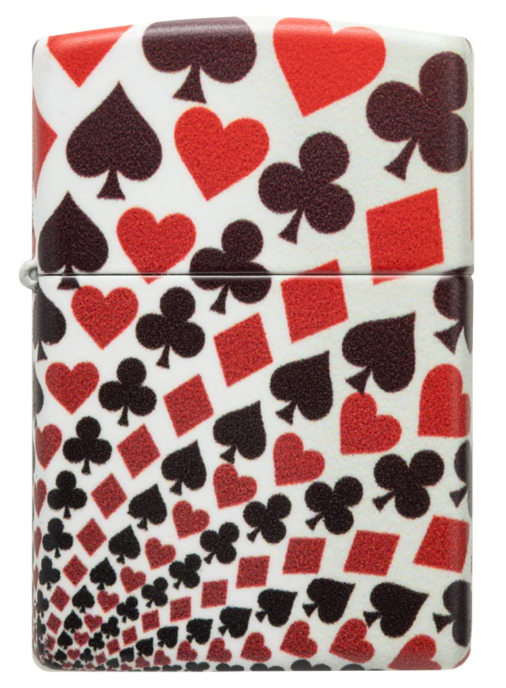 Zippo Windproof Lighter - Card Suit Design - White Matte Finish & 540 Colour Print - Refillable - Reusable - Windproof Design - Gift Box - Made in USA