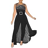 chicyes Womens One Piece Elegant Overlay Jumpsuit Dressy Sexy Bodycon Formal Sleeveless Rhinestone Romper Party Outfits