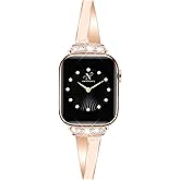 Newlibery Rose Gold Slim Band for Women Compatible with Apple Watch 38mm 40mm 41mm 42mm(S10/11) Designer Bling Dressy Bracelet Adjustable Metal Strap for iWatch Series 11/10/9/8/7/6/5/4/SE 3/2/1