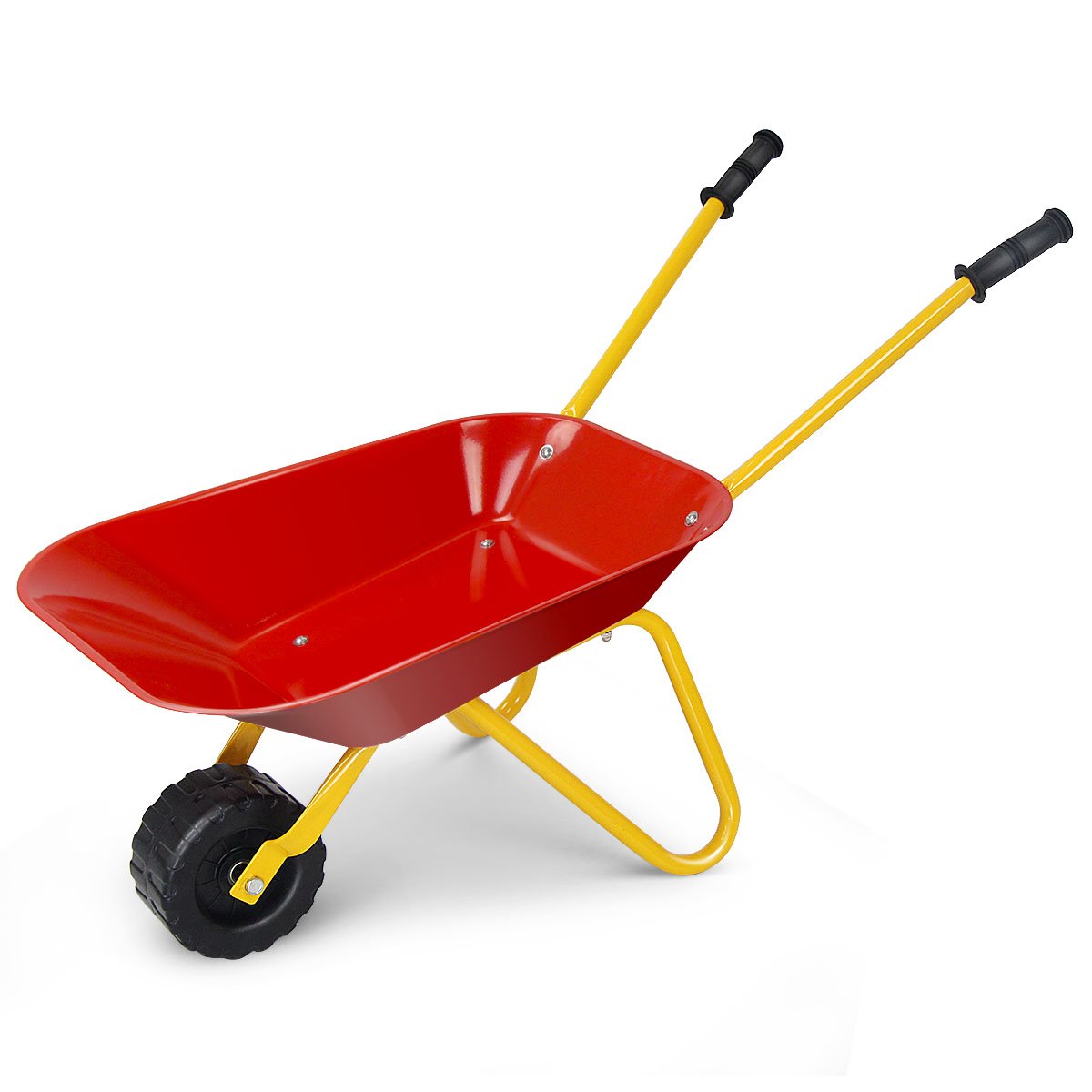 Costzon Kids Metal Wheelbarrow, Yard Rover Steel Tray, Metal Construction Toys Kart, Tote Dirt/Leaves/Tools in Garden for Toddlers, Red