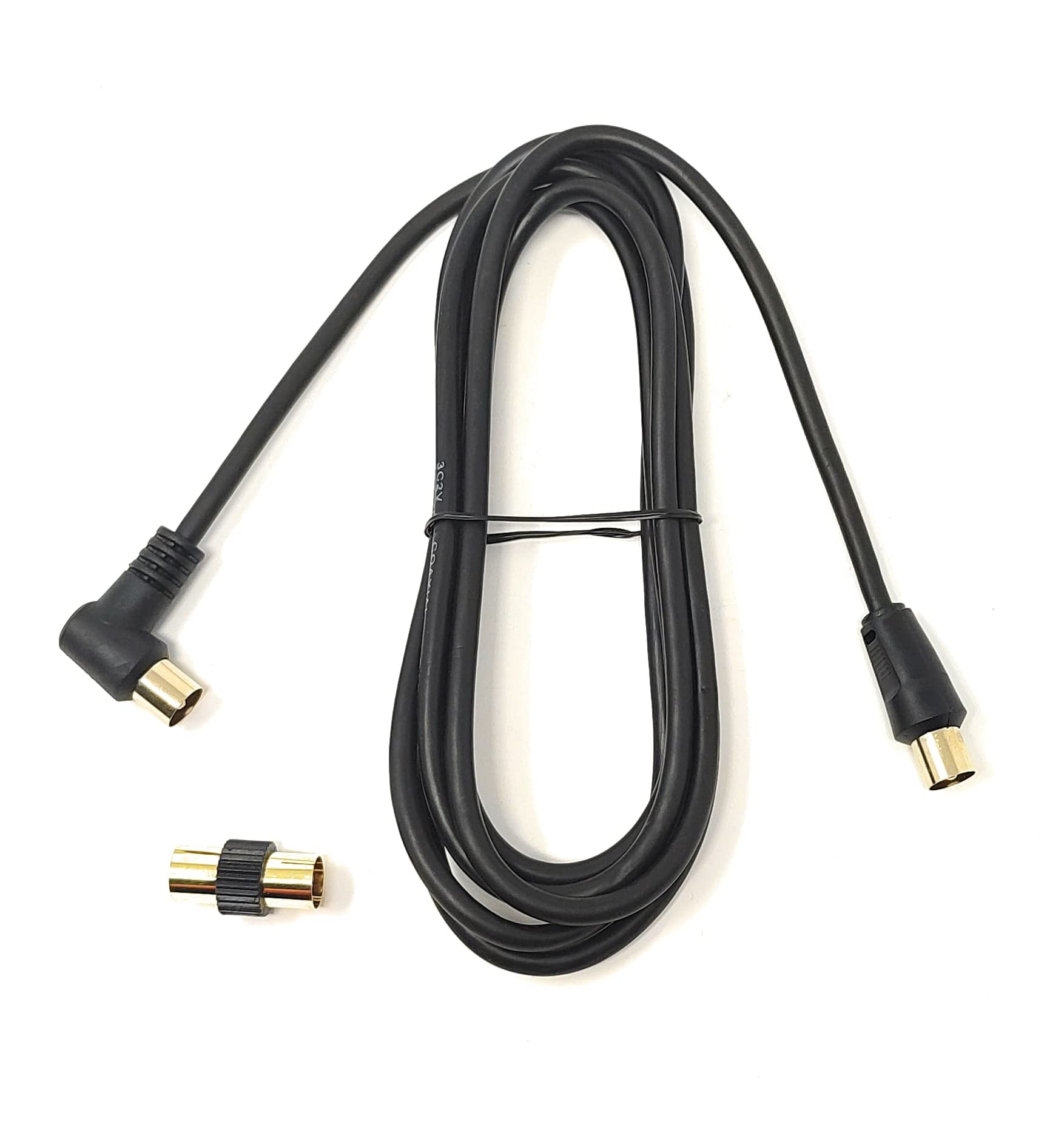 Maincore 2m long Right Angle TV/AV Aerial Antenna Coaxial Cable Lead (Male to Male) with Coupler (2m, Black)