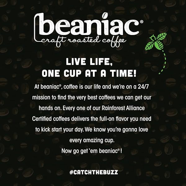 BEANIAC ORGANIC BEAN ME UP COFFEEHOUSE BLEND, MEDIUM ROAST, SINGLE SERVE COMPOSTABLE K CUP COFFEE PODS, ORGANIC ARABICA COFFEE, KEURIG BREWER COMPATIBLE, 30 COUNT