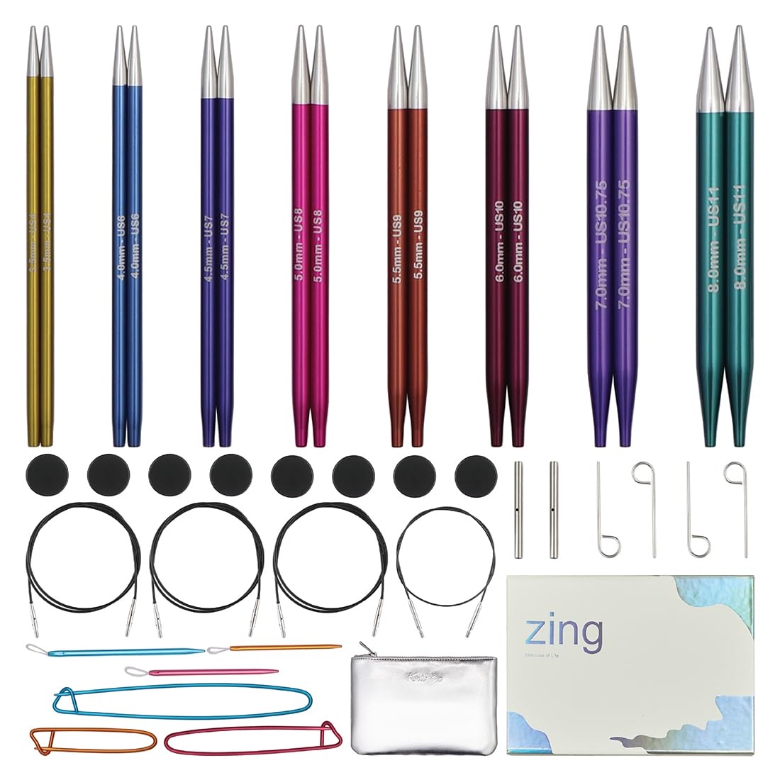 KnitPro Deluxe Gift Set - Zing Interchangeable Circular Needles (3.50-8.00mm) with Accessories