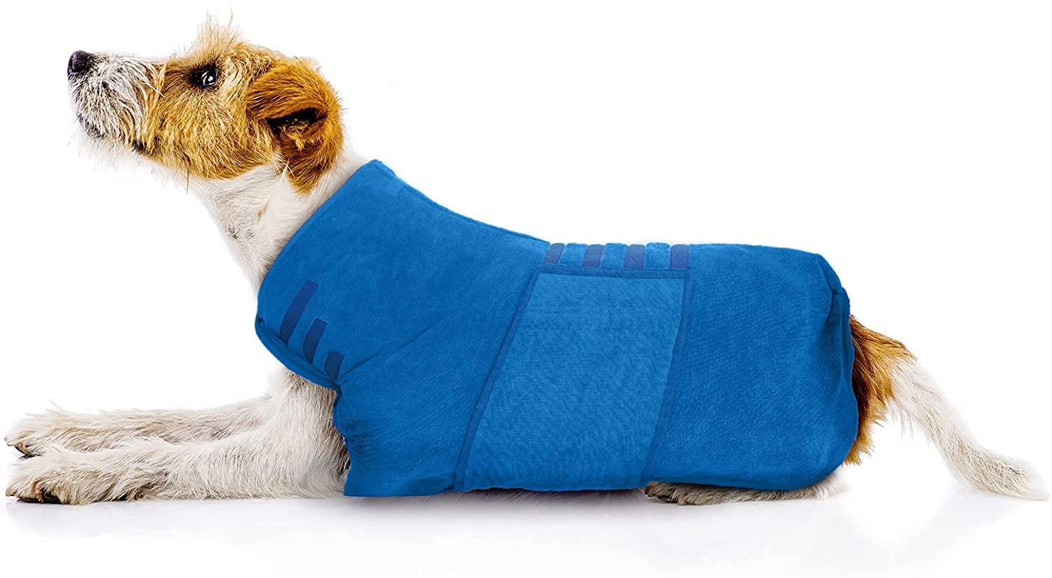 The 5ks Dog Drying Coat Dog Towel Robe Dog Dressing Gown Super Absorbent Pet Bathrobe Puppy Microfibre Toweling Robe Fast Drying Adjustable Dog Bathrobe Towel (S, Blue)