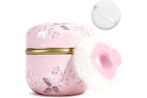 SHIMIDO Body Powder Puff and Container, 3.15" Portable Empty Body Powder Container for Baby Women's Loose Dusting Powder, Powder Case Box with Lids for Bath, Travel and Home Use (Old time)