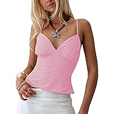 Women's Summer Striped Cami Top Y2K V-Neck Sleeveless Spaghetti Straps Slim Fit Sexy Tank Tops Streetwear