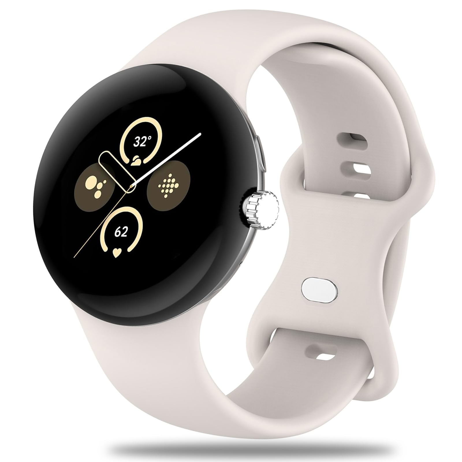 Miimall for Google Pixel Watch 3 41mm/2/1 Silicone Strap, Quick Fit Flexible Band Breathable Lightweight Adjustable Quick Release Replacement Band for Google Pixel Watch 2/1-Official White