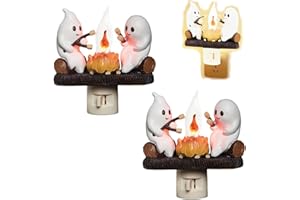 Gladyell 2 PCS Ghost Campfire Flickering Nightlight 2 Ghost Roasting Campfire 3D Spooky Fire Flicker Flame Night Light LED Faux Campfire Lamp Plug into Wall Funny Halloween Gifts (White-2 PCS)