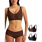 Jelly Bras for Women Wireless Deep V Bra 2 Pack – Seamless Everyday Bras with Jelly Support, Comfortable No Wire T-Shirt Bras