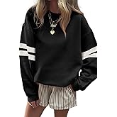 OCSTRADE Womens Pullover Sweatshirts Varsity Striped Long Sleeve Drop Shoulder Oversized Sweat Tops