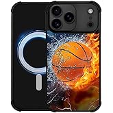 DAIZAG Case for iPhone 17 Pro,[Compatible with Magsafe] Air-Guard Corners Shockproof Soft Phone Cover for Boy Men Gift,Ice Fire Basketball