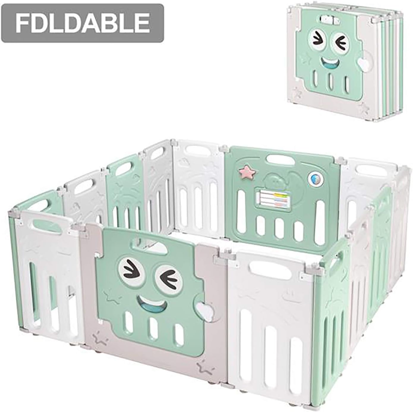 DREAMVAN Foldable 14 Panel Baby Playpen, Kids Fence Activity Centre Safety Play Yard Home Indoor Outdoor (Green)