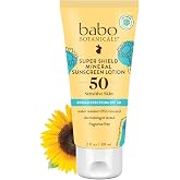 Babo Botanicals Sheer Mineral Sunscreen Lotion SPF 50 with 100% Mineral Active Ingredients for Babies, Kids or Extra Sensitive Skin, Lightweight, Water Resistant &amp; Fragrance Free, 3 Fl Oz