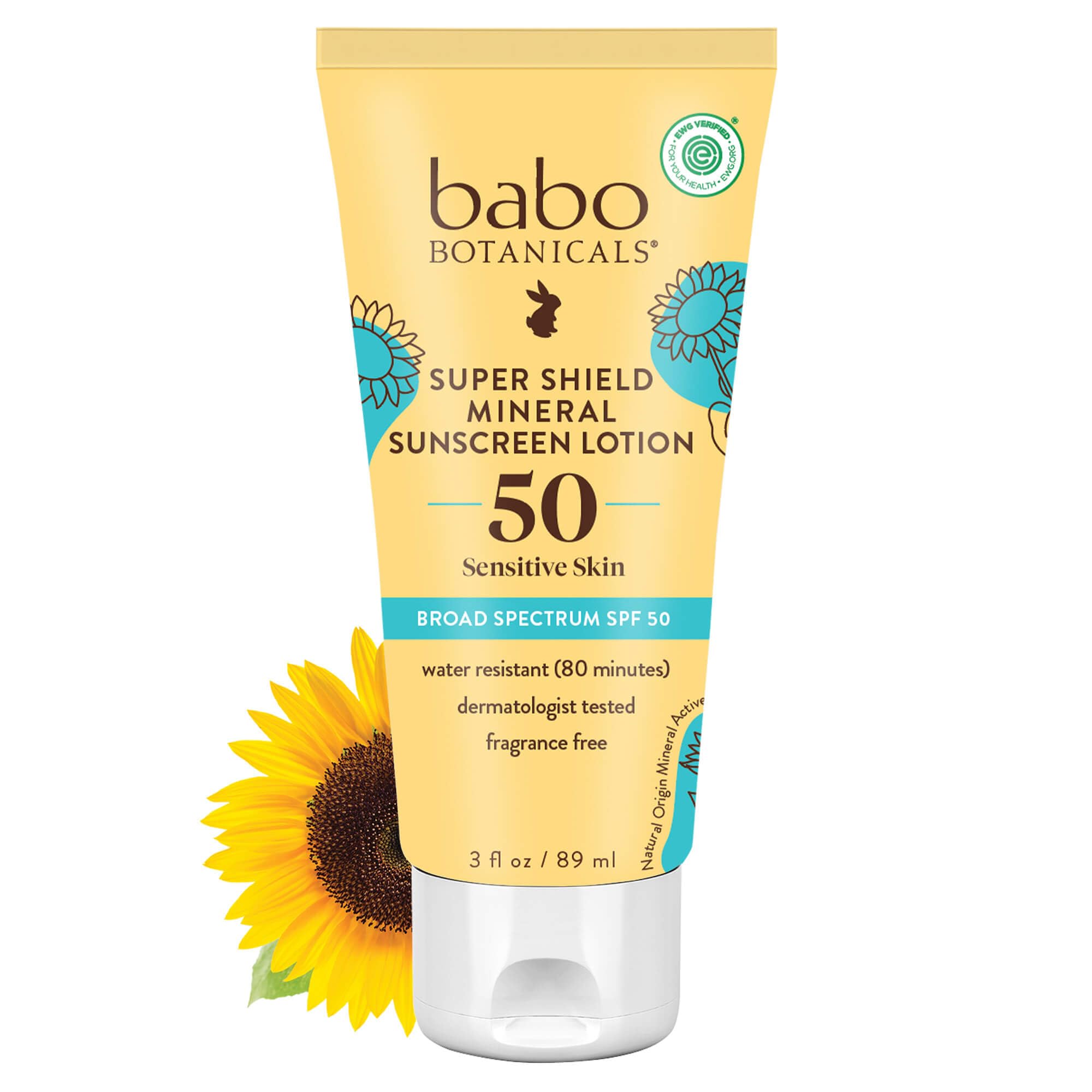 Babo Botanicals Sheer Mineral Sunscreen Lotion SPF 50 with 100% Mineral Active Ingredients for Babies, Kids or Extra Sensitive Skin, Lightweight, Water Resistant & Fragrance Free, 3 Fl Oz