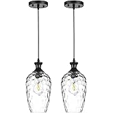 SADUENFR Glass Pendant Lights Kitchen Island 2 Pack, 1-Light Black Pendant Light Fixtures with Hand-Blown Clear Glass, Farmho