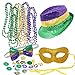 JOYIN Mardi Gras Accessory Set Party Favors with Beads Necklaces, Sequin Fedora Hat, Masquerade Mardi Gras Mask, Sequin Bow Tie. 24 Temporary Tattoos