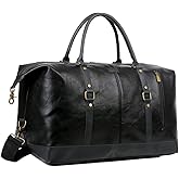 BAOSHA Faux Leather Travel Duffel Tote Bag Overnight Weekender Bag for Men and Women HB-14 (Black)