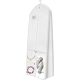 72" Wedding Dress Garment Bag with 10'' Gusseted Dress Bags for Gowns Long 4 Pockets Dress Cover for Women, White