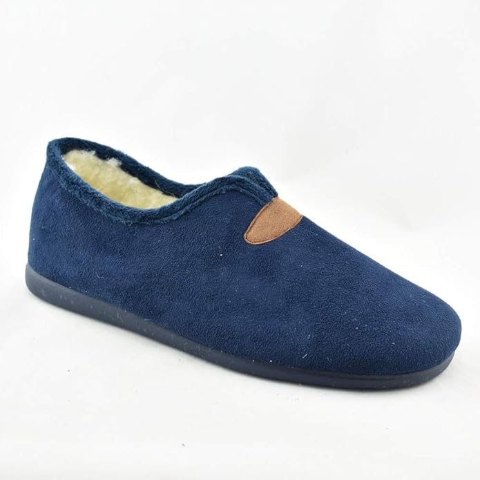 Ciabatte Calde In Feltro E Lana Vera SCHAWOS - Blu/Grigio, Con Suola Antiscivolo E Chiusura A Velcro, Nuove - Foto 8