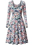 MSBASIC Womens Vintage Floral Print Long Sleeve Round Neck Casual Flared Midi Dress